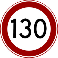 speed limit sign in the Netherlands in red and white with speed 130 km

