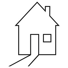 Arrival to the house, black and white vector icon, simple house with window and door, entrance