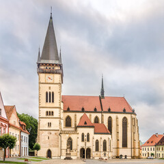 Fototapeta na wymiar View at the Town hall place with Basilica of St.Aegidius and Town hall in Bardejov, Slovakia