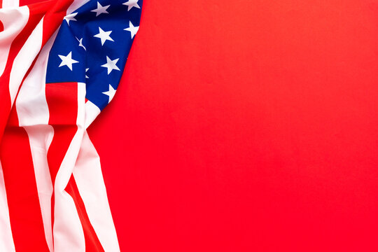 American flag on red background for Memorial Day, 4th of July, Labour Day