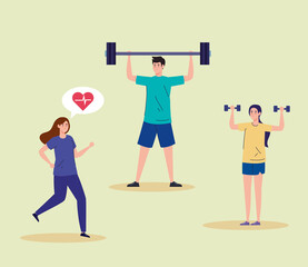sport, group people practicing sport, healthy lifestyle vector illustration design