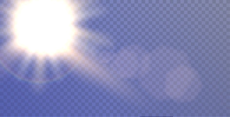 Vector sunlight special lens flare light effect. Sun flash shining with rays and spotlight. Flares and gleams rounded and hexagonal shapes.