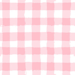 naadloze tartan girly patroon, geruite print, geruite roze verf penseelstreken. gingham. Ruit en vierkantentextuur voor textiel: overhemden, tafelkleden, kleding,
