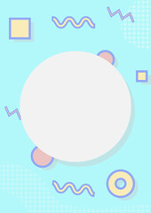 Memphis blue poster frame white circle of colorful present card  background.