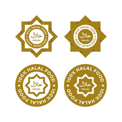 Set of halal food products labels, badges and logo design. Vector Halal sign certificate tag.