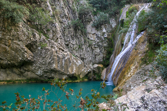 Polylimnio Waterfalls In Messinia, Peloponnese