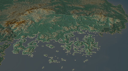 Gyeongsangnam-do, South Korea - outlined. Relief