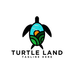 creative flat turtle and land logo design