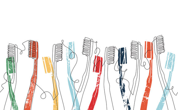Background with Colorful Grunge Toothbrushes and Space for Trext. Seamless Vector Pattern.  
Can be used as an element to create a Poster, Banner, Packaging, Home Decor or other Design Work.