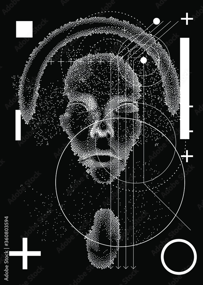 Aufkleber Silhouette of a human made in pixel art style. Conceptual image of AI (artificial intelligence), VR (virtual reality), Deep Learning  and Face recognition systems.