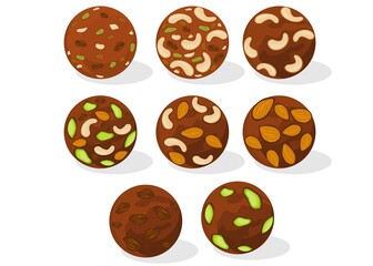 Dry fruit,Mewa laddu Indian Sweets or Mithai Food Vector