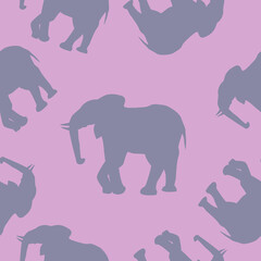Pattern of elephants on a purple pink background