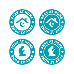 Set of Pray at Home Logo Vector, Label, Emblem. Social Media Content Symbol Stay at Home.