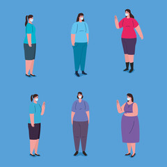 Fototapeta premium group women wearing medical protective mask against covid 19 vector illustration design