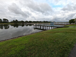 pier on calm water after the rain