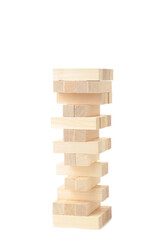 Blocks of wood isolated on white background. Tower
