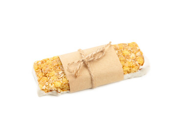 Energy bar - snack for healthy still life isolated on white background.