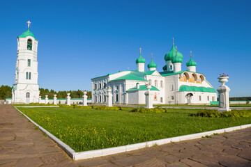 Fototapeta na wymiar June morning at the Spaso-Preobrazhenskiy Cathedral. Svyato-Troitskiy Alexander Svirsky Monastery. Leningrad region, Russia