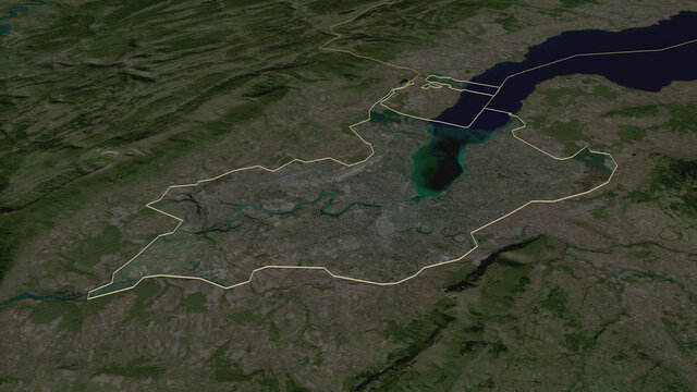 Gen&egrave;ve, Switzerland - outlined. Satellite