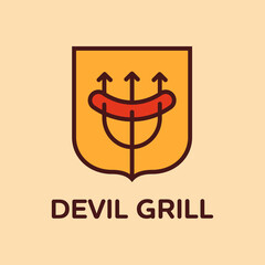 Creative emblem devil grill logo for graphic design. Street food, grill