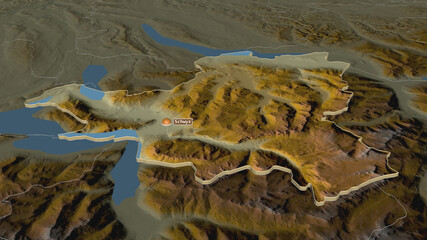 Schwyz, Switzerland - extruded with capital. Relief