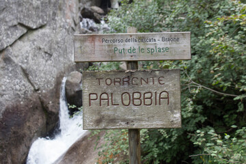 Track sign of torrent Palobbia, Lombardy, Italy.