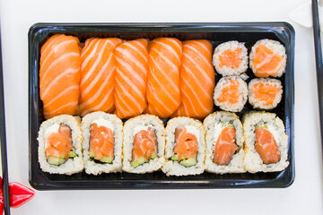 Sushi set on the table. Seafood close-up and macro