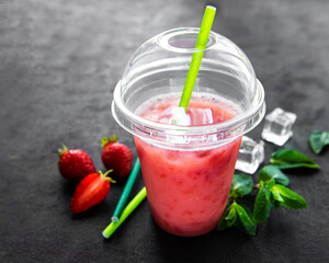 Refreshing summer drink with strawberry
