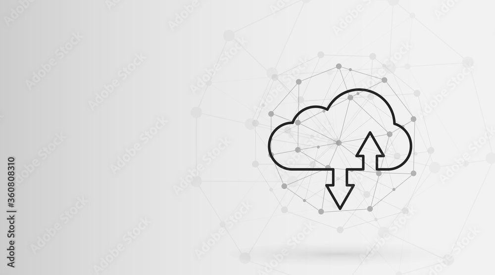 Poster vector illustration of cloud data storage icon with polygonal wireframe connections