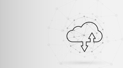 Vector illustration of cloud data storage icon with polygonal wireframe connections