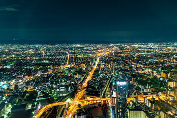 Fototapeta na wymiar 大阪あべのハルカス夜景,関西,日本 Osaka Abeno Harukas night view, Kansai, Japan