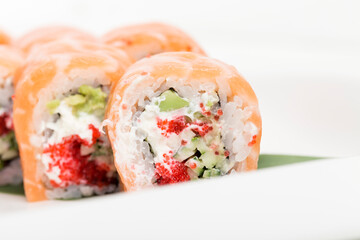 A fragment of sushi rolls Philadelphia close-up.