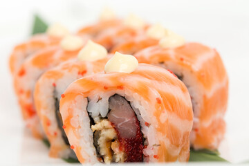 Original sushi roll fusion with various fillings.