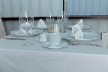 Table setting in a restaurant or a cafe.