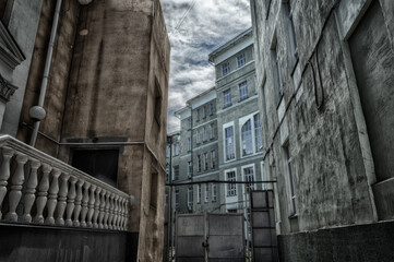 Dark facades of big city buildings in hdr quality