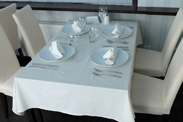 Table setting in a restaurant or a cafe.