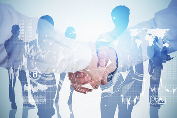 Handshake and business team, global infographics