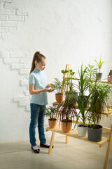beautiful young teenager girl with plants