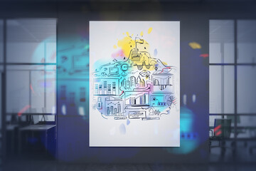 Colorful business goal sketch on office wall