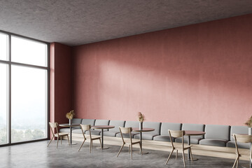 Pink coffee shop corner with sofa