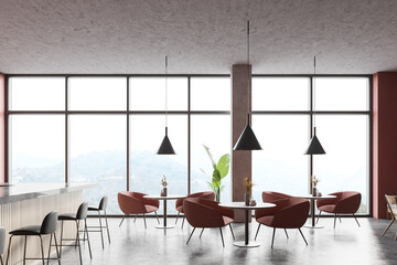 Panoramic pink loft pub interior