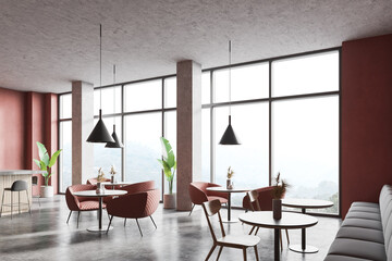 Panoramic pink loft restaurant corner