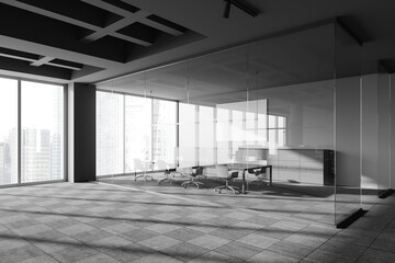 Panoramic grey conference room corner