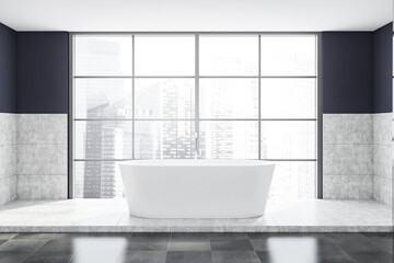 Naklejka na ściany i meble Panoramic white and blue bathroom with tub