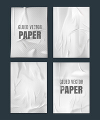 Glued paper template. Wrinkled crumpled poster template set. Vector Realistic wet wrinkled posters mockup