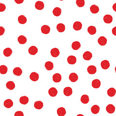 Red polka dot seamless pattern on white background. Vector design for textile, backgrounds, clothes, wrapping paper, web sites and wallpaper. Fashion illustration seamless pattern.