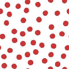 Red polka dot seamless pattern on white background. Vector design for textile, backgrounds, clothes, wrapping paper, web sites and wallpaper. Fashion illustration seamless pattern.