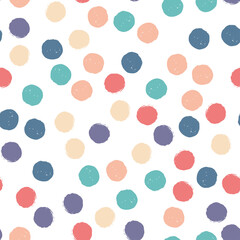 Polka dot pink, beige, blue and violet seamless pattern on background. Vector design for textile, backgrounds, clothes, wrapping paper, web sites and wallpaper. Fashion illustration seamless pattern.