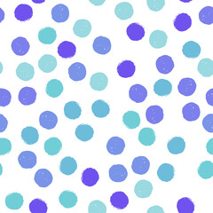 Polka dot blue and violet seamless pattern on white background. Vector design for textile, backgrounds, clothes, wrapping paper, web sites and wallpaper. Fashion illustration seamless pattern.