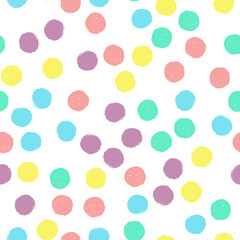 Polka dot (yellow, blue, violet, pink) seamless pattern on background. Vector design for textile, backgrounds, clothes, wrapping paper, web sites and wallpaper. Fashion illustration seamless pattern.